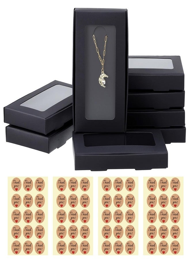AojSup 50 Pcs Jewelry Packaging Boxes 5.4"x3.4"x0.7" Paper Necklace Gift Box Bulk Necklace Boxes With Window 50Display Card 60 Sticker for Displaying Necklaces Rings Bracelets Earrings, Black - Image 1